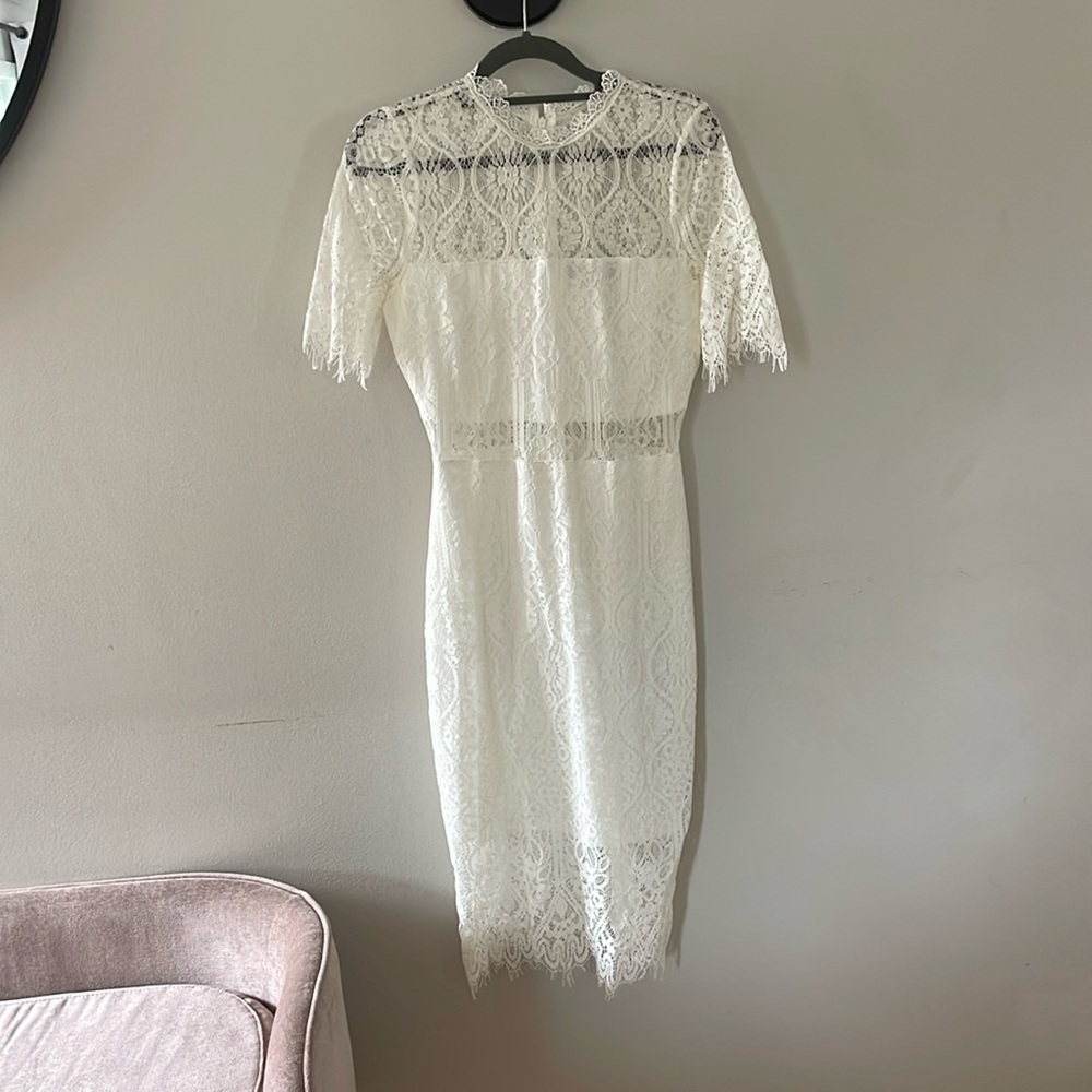 White lace midi dress - perfect for wedding festivities!